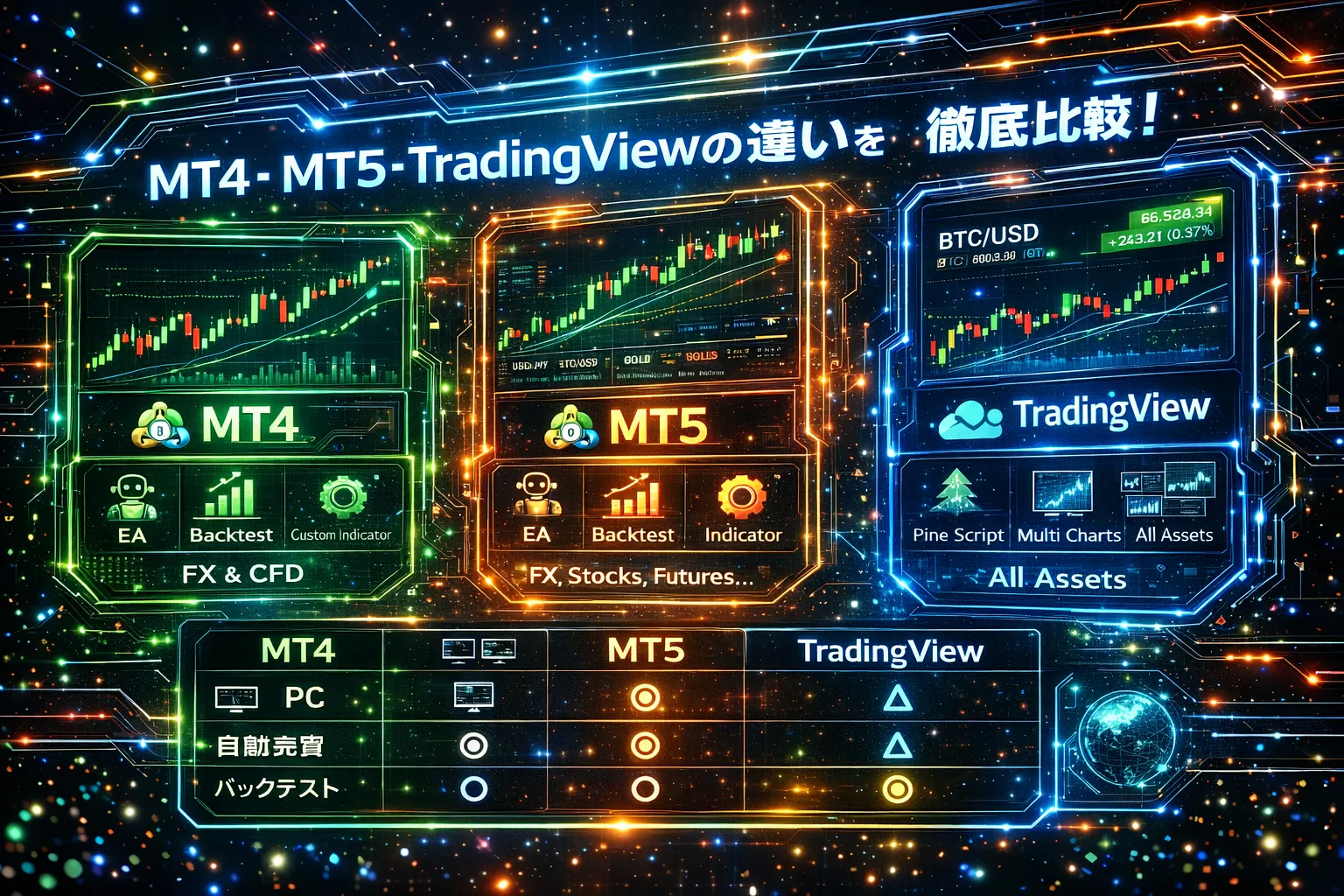 MT4・MT5・TradingViewの違いを比較するFXチャート画像
